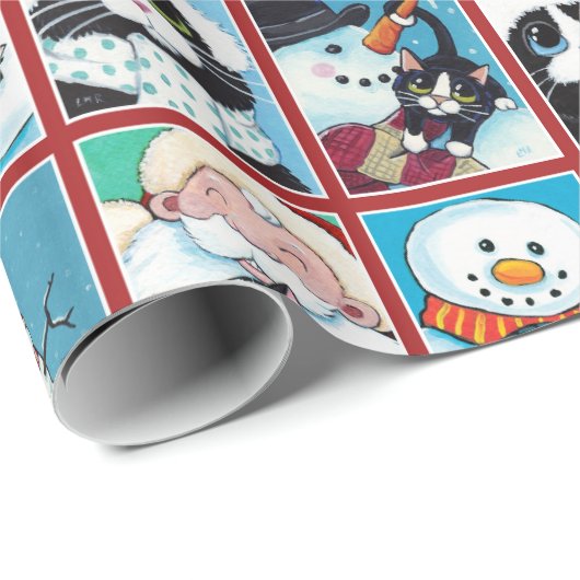 Weihnachtskatzen und Schneemänner Geschenkpapier (Rolleneckpunkt)
