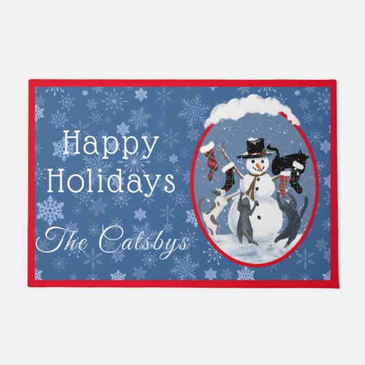 Weihnachtskatzen und Snowman Custom Fußmatte (Vorderseite)