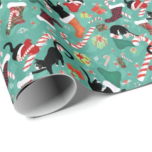Weihnachtskatzen und Strümpfe Geschenkpapier (Rolleneckpunkt)