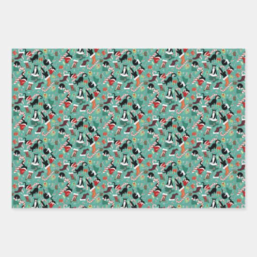 Weihnachtskatzen und Strümpfe Geschenkpapier Set (Vorderseite)