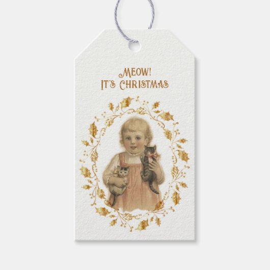 Weihnachtskatzen Vintage Geschenketags Geschenkanhänger (Vorderseite)