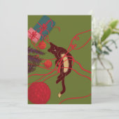 Weihnachtskatzen-Wirrwarr – Festliches Katzenspiel Einladung (Stehend Vorderseite)