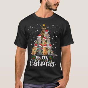 Weihnachtskatzenbaum mit Weihnachtsmannmütze Merry T-Shirt