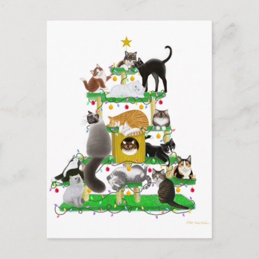 Weihnachtskatzenbaum Postkarte (Vorderseite)