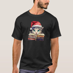 Weihnachtskatzenbuch Bibliothekar Bücher und Katze T-Shirt