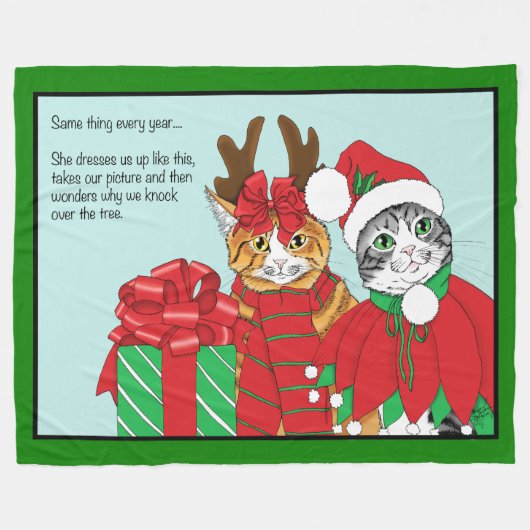 Weihnachtskatzenbuddies Fleecedecke (Vorderseite (Horizontal))