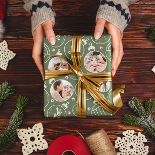 Weihnachtskatzendekoration Custom Foto Monogram Geschenkpapier