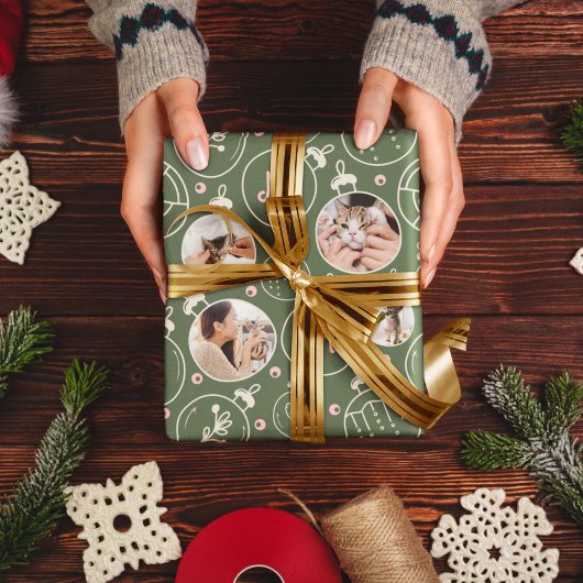 Weihnachtskatzendekoration Custom Foto Monogram Geschenkpapier