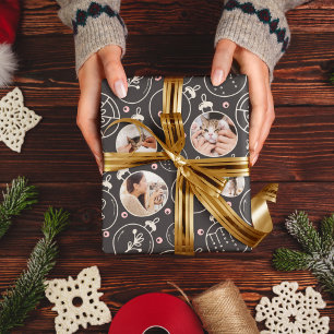 Weihnachtskatzendekoration Custom Foto Monogram Geschenkpapier