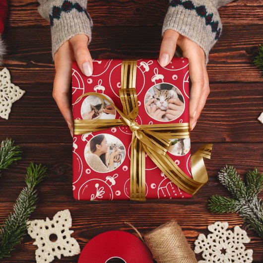 Weihnachtskatzendekoration Custom Foto Monogram Geschenkpapier