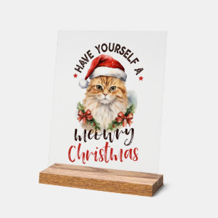 Weihnachtskatzenfreude liebt Wortkunst Acrylschild