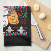 Weihnachtskatzengeschenk Geschirrtuch (Viertel Falte)