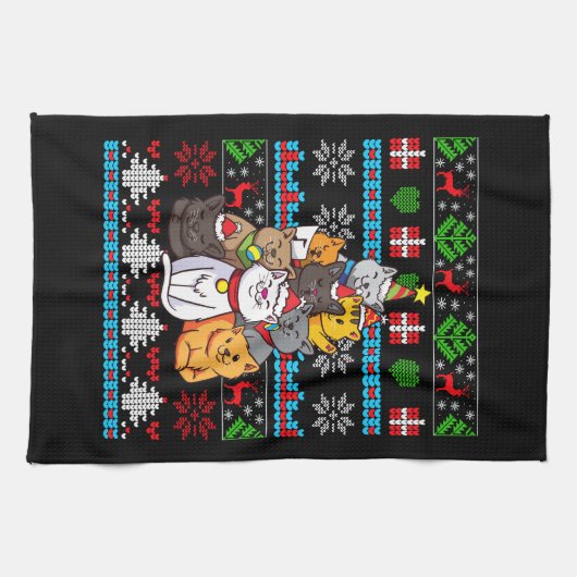 Weihnachtskatzengeschenk Geschirrtuch (Horizontal)