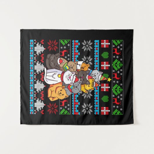 Weihnachtskatzengeschenk Wandteppich (Vorderseite (Horizontal))