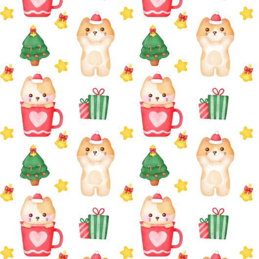 Weihnachtskatzengeschenke und Strümpfe auf Weiß Geschenkpapier