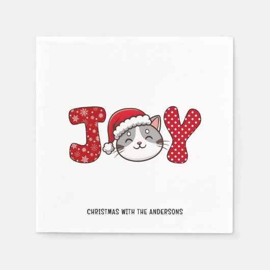 Weihnachtskatzenkatze "JOY" Benutzerdefiniertes Pa Serviette (Vorderseite)
