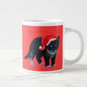 Weihnachtskatzenkatze Tuxedo auf rot Jumbo-Tasse