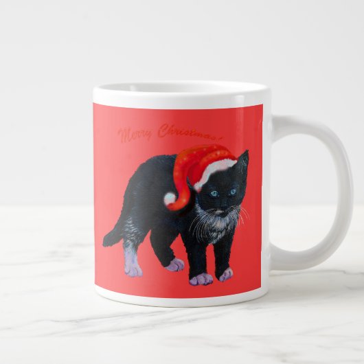 Weihnachtskatzenkatze Tuxedo auf rot Jumbo-Tasse (Rechts)