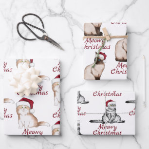 Weihnachtskatzenmuster Geschenkpapier Set