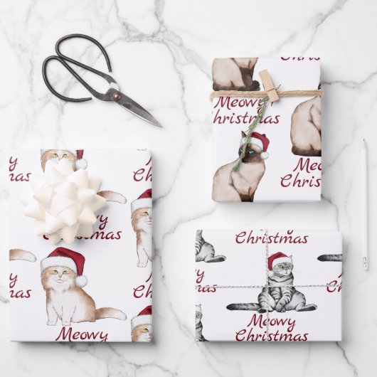 Weihnachtskatzenmuster Geschenkpapier Set (Vorderseite)