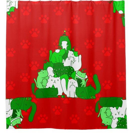 Weihnachtskatzenpflaster Duschvorhang (Vorderseite)