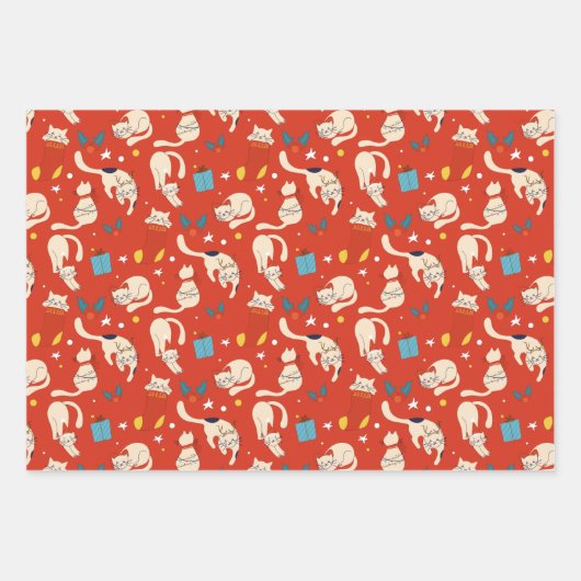 Weihnachtskatzenskandinavier, moderner, heller Tri Geschenkpapier Set (Vorderseite 3)