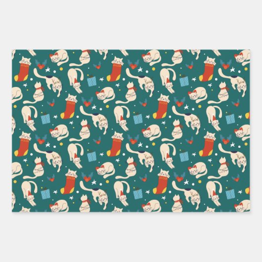 Weihnachtskatzenskandinavier, moderner, heller Tri Geschenkpapier Set (Vorderseite 2)