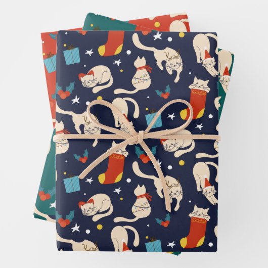 Weihnachtskatzenskandinavier, moderner, heller Tri Geschenkpapier Set (Beispiel)