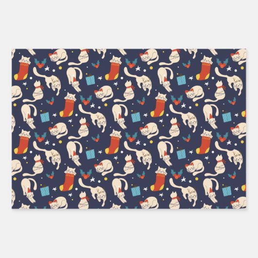 Weihnachtskatzenskandinavier, moderner, heller Tri Geschenkpapier Set (Vorderseite)