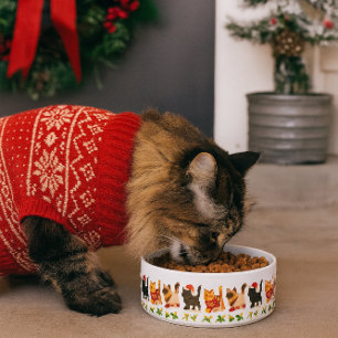 Weihnachtskatzentrio mit Stechpalmenpfad Napf