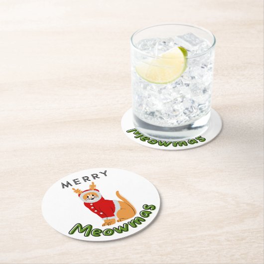 WeihnachtskatzenUntersetzer Runder Pappuntersetzer (Vor Ort)
