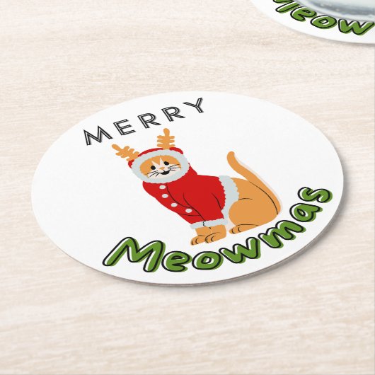 WeihnachtskatzenUntersetzer Runder Pappuntersetzer (Angewinkelt)