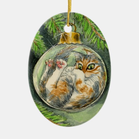 Weihnachtskatzenverzierung Keramikornament (Vorne)