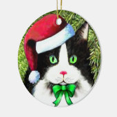 Weihnachtskatzenverzierung Weihnachtsmann Keramikornament (Links)