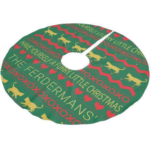 WeihnachtskatzFurries Polyester Weihnachtsbaumdecke (Schrägansicht)