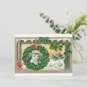 Weihnachtskatzkarte im Holzofen Feiertagskarte (Stehend Vorderseite)