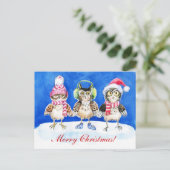 Weihnachtskauz Aquarellkunst Feiertagspostkarte (Stehend Vorderseite)