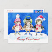 Weihnachtskauz Aquarellkunst Feiertagspostkarte (Vorne/Hinten)