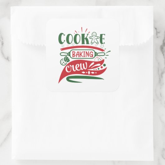 Weihnachtskeks backen Crew Kunst Quadratischer Aufkleber (Tasche)
