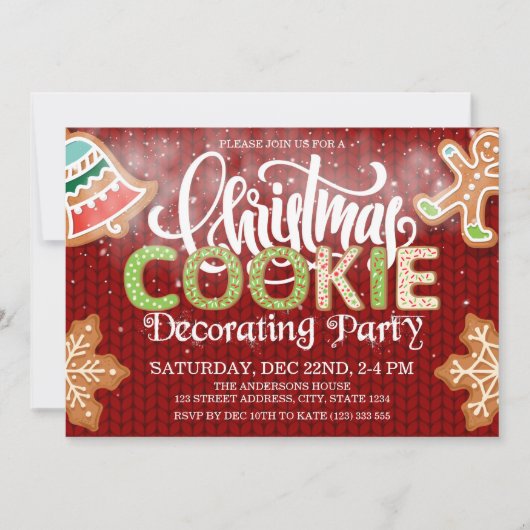 Weihnachtskeks Dekorieren Party Rot Grün Einladung (Vorderseite)