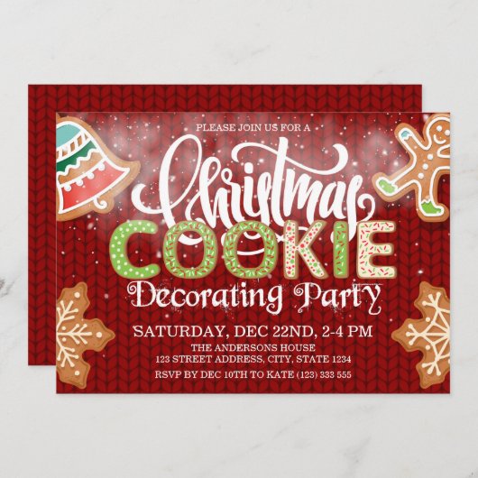 Weihnachtskeks Dekorieren Party Rot Grün Einladung (Vorne/Hinten)