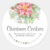 Weihnachtskeks-Label Rote Poinsettia Runder Aufkleber (Vorderseite)
