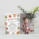 Weihnachtskeks Oh, was Spaß 1. Geburtstag Foto Einladung (Stehend Vorderseite)