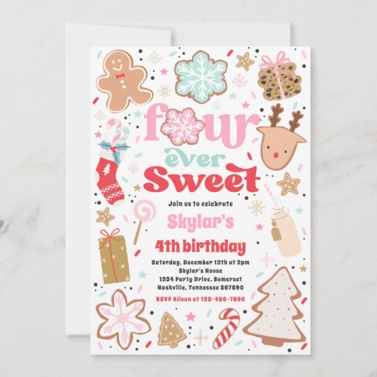 Weihnachtskeks Vier mal Sweet Birthday Party Einladung (Vorderseite)