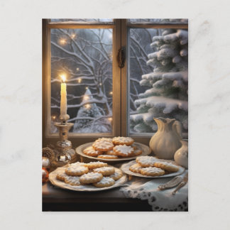 Weihnachtskekse an einem schneebedeckten Tag Postkarte