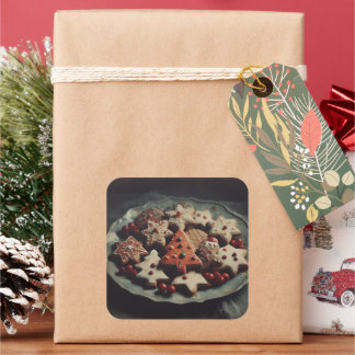 Weihnachtskekse auf einem Teller Xmas-Keks Quadratischer Aufkleber