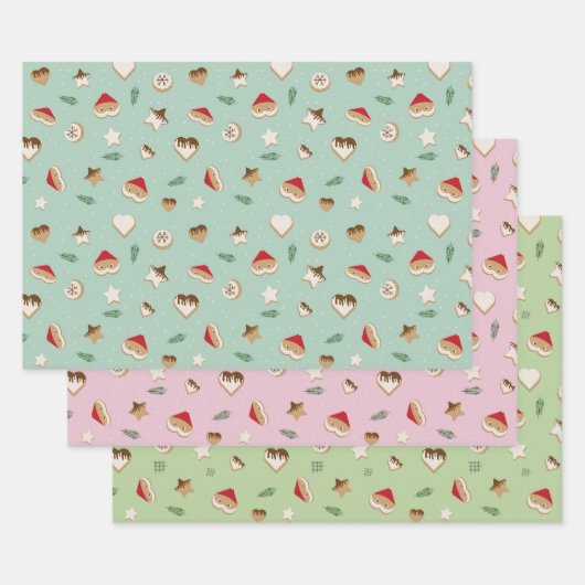 Weihnachtskekse auf grün und rosa geschenkpapier set (Set)