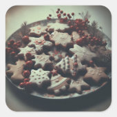 Weihnachtskekse auf Plate-Weihnachtskeks Quadratischer Aufkleber (Vorderseite)