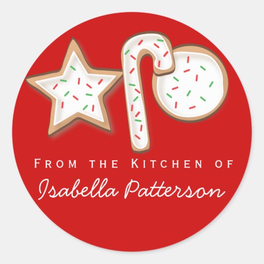 Weihnachtskekse aus dem Küchensticker Rot Runder Aufkleber (Vorderseite)