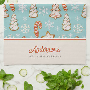 Weihnachtskekse Blue Monogram Geschirrtuch